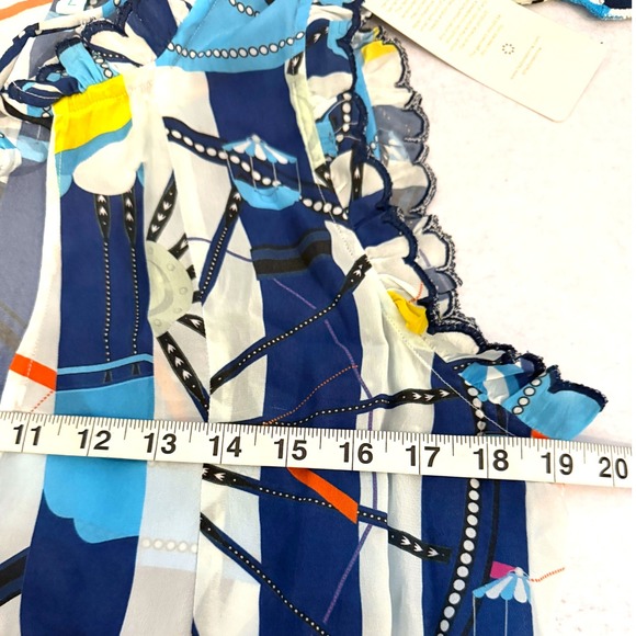 NWT TAJ by Sabrina Crippa‎ Mini Dress Women's Blue Print Size L - Picture 9 of 13